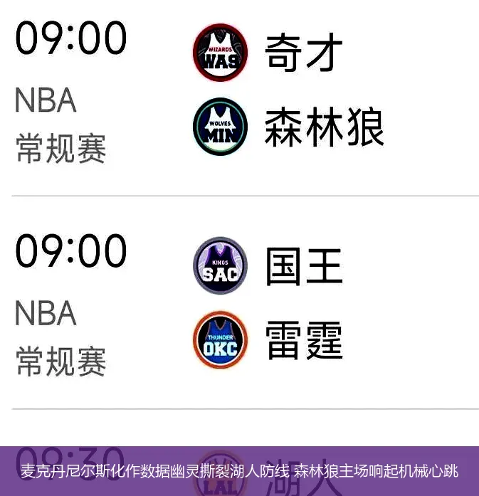 麦克丹尼尔斯化作数据幽灵撕裂湖人防线 森林狼主场响起机械心跳