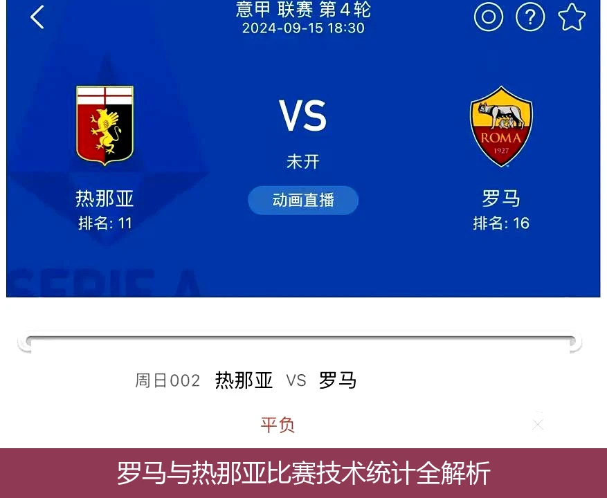 罗马与热那亚比赛技术统计全解析