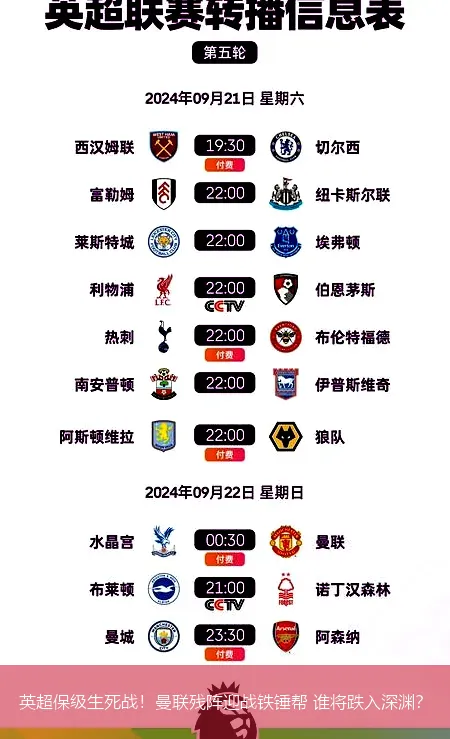 5月11日,英超保级生死战！曼联残阵迎战铁锤帮 谁将跌入深渊？